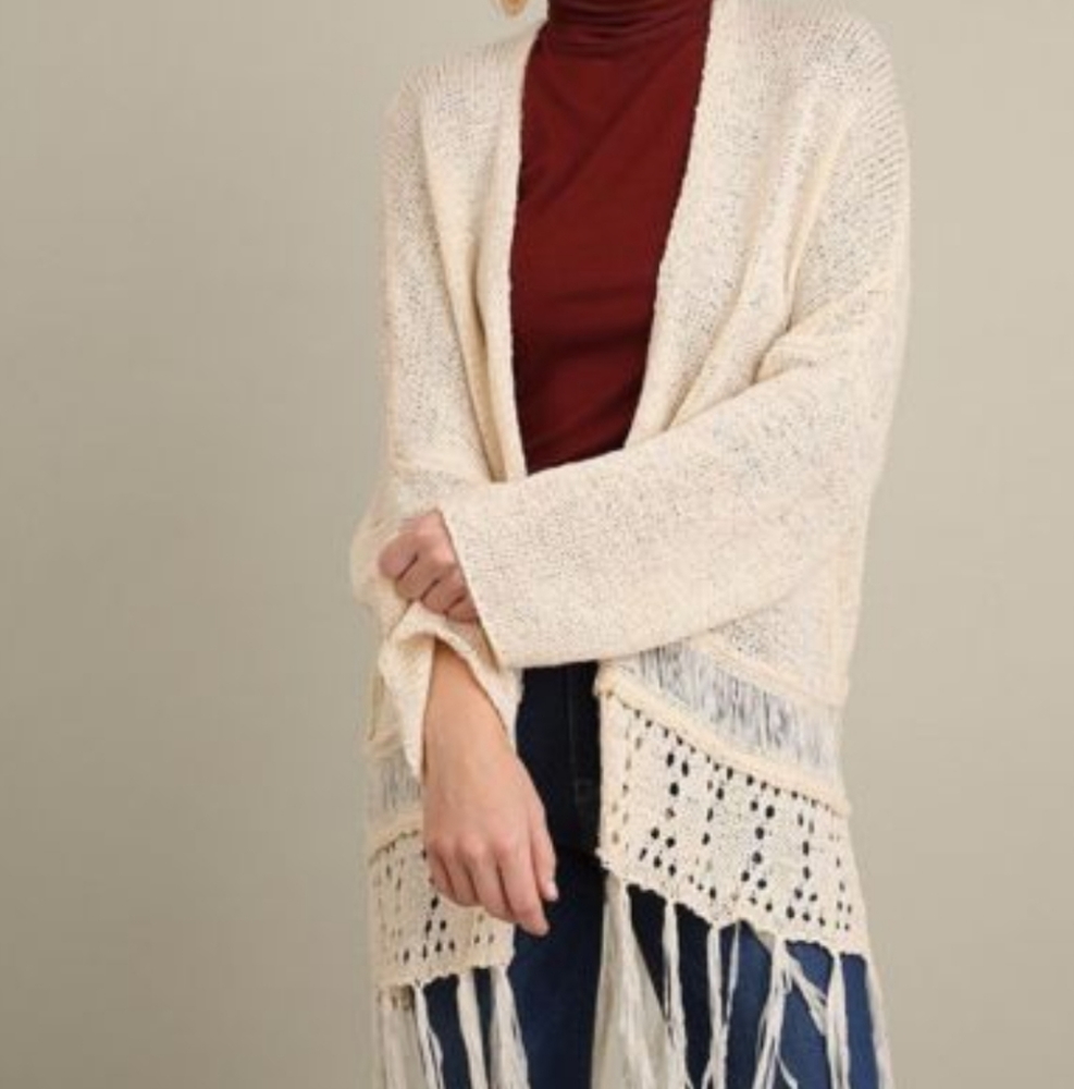 UMGEE Open Front Fringed Cardigan Sweater Size M